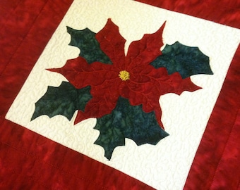 Christmas Quilted Table Runner, Red Poinsettia Table Runner, Flower Table Runner, Holiday Table Runner, Xmas Table Runner - Made to Order