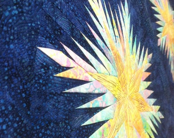 Camino de mesa acolchado con plumas y estrellas, Hoffman Batiks, decoración rústica moderna