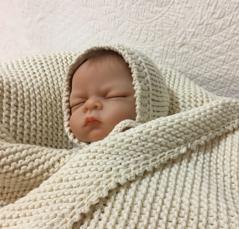 Hand Knit Baby Blanket Organic Cotton Quiltsy Handmade Etsy