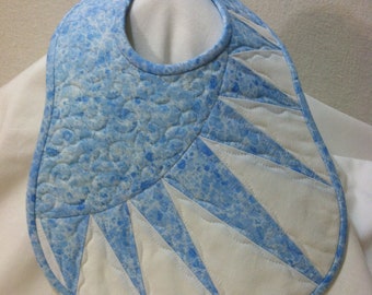 Quilted Baby Bib Blue and White New York Beauty Quiltsy Handmade