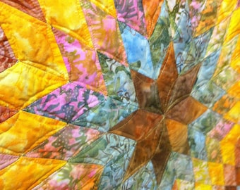 Art Quilt -Autumn Batiks Lone Star OOAK Wall Hanging Quiltsy Handmade