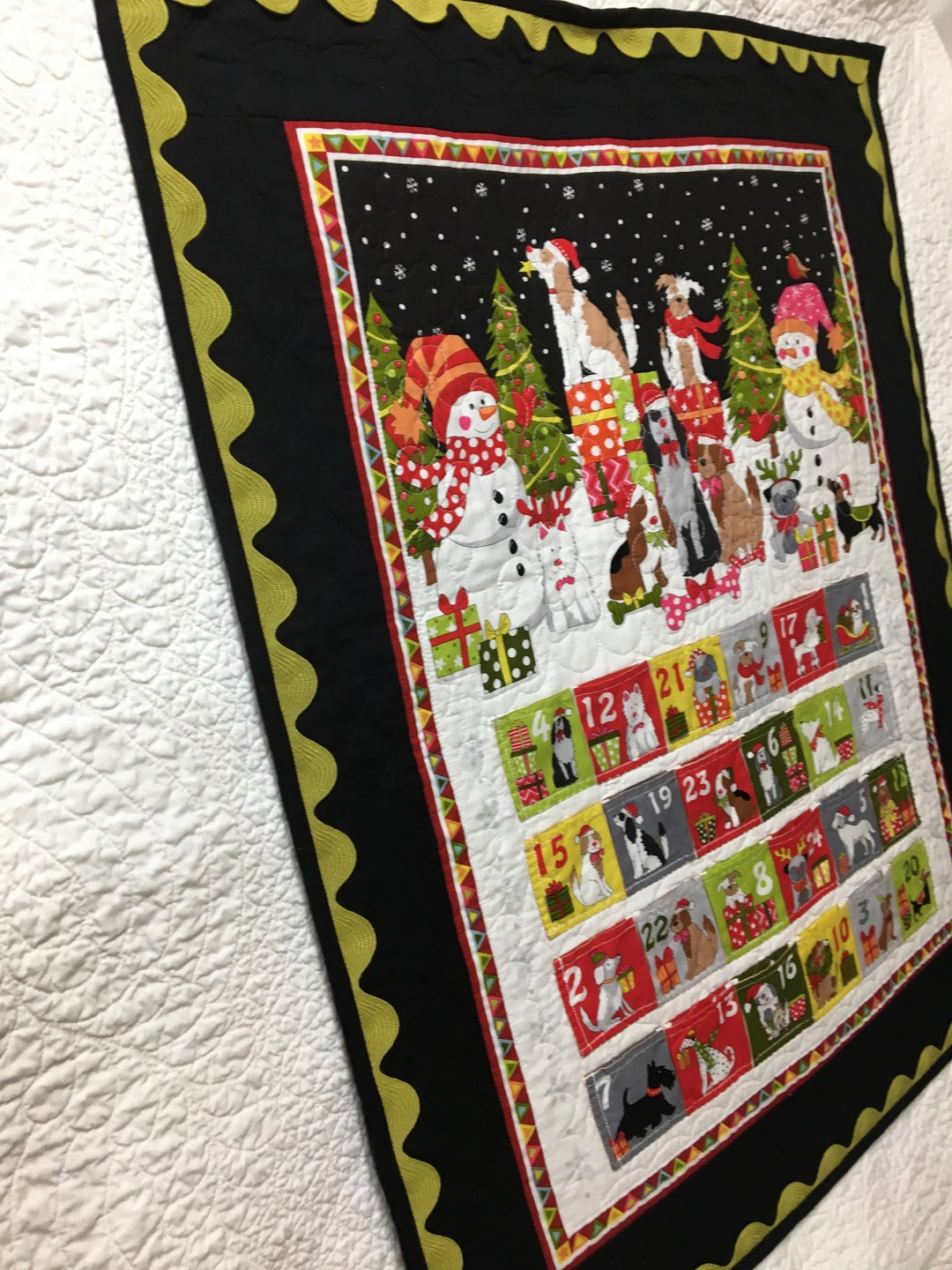 Yappy Dogs Advent Calendar Quilted Wall Hanging Holiday Decor Etsy
