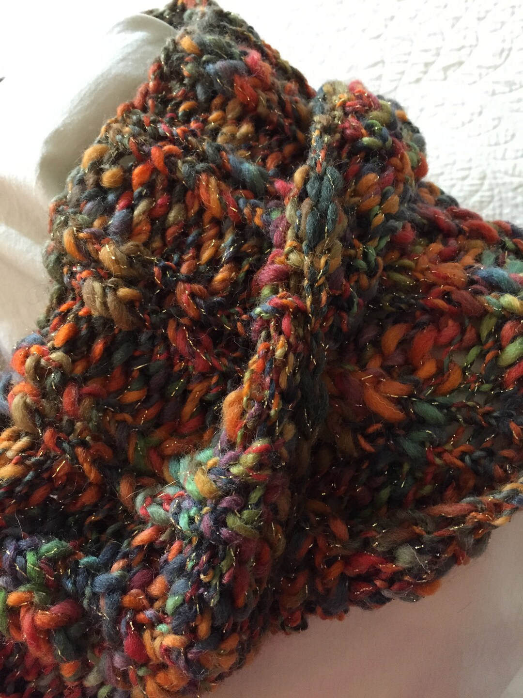 Chunky Knit Cowl Infinity Scarf Autumn Multi Color Quiltsy - Etsy