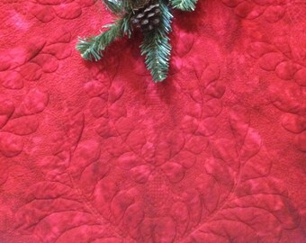 Quilted Red Feathered Wholecloth Tree Skirt, Christmas Red Tree Skirts, Vintage Xmas Tree Skirt, Modern Tree Skirt - Made to Order