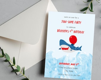 Shark Birthday Invitation | Editable Canva Template | Under the Sea Party Invite | Jawsome Ocean Theme | Printable Digital Download