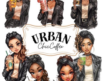 Urban Chic Coffee Clipart: Fashion Girls, Canva PNG (Digital Download)