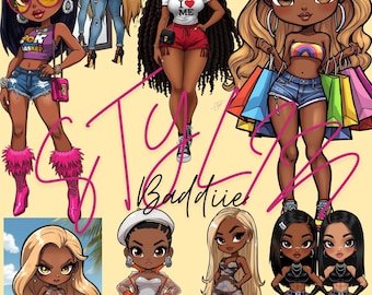 Baddie Fashion Clip Art: Black Woman Chibi PNG (Digital Download)
