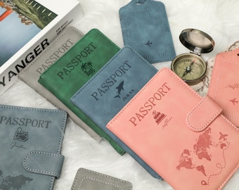 Personalized Passport Cover with Free Luggage Tag, Custom Leather RFID Passport Case, Magnetic Travel Gift Passport Holder Wallet for Women.