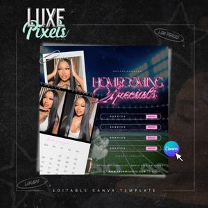 Homecoming Specials Editable Canva Flyer| Hoco Sale Booking Flyer For Lashes, Nails, Makeup, Lace Install, MUA Hoco Booking Flyer