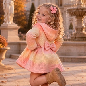 Girls Ombre Knit Coat Pattern — Bow Coat | Flared Raglan Hooded Cardigan