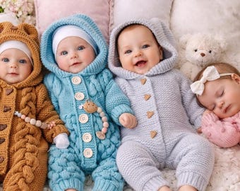 Conjunto de tejido para bebé, pelele con capucha, cárdigan, ropa para bebé de 0 a 12 meses (PDF)