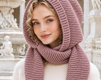 Bonnet Knitting Pattern PDF, Hooded Scarf, Seamless Hat, Long Ties, Fingering Yarn, Instant Download