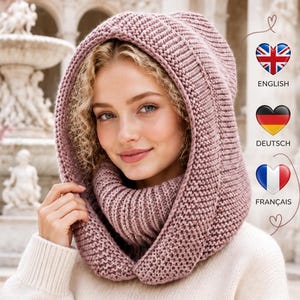 Kapuzenschal Strickanleitung PDF, Kraus-Rippen Snood, Wild Heather Hood, Anfänger Strickmuster, Sofort-Download