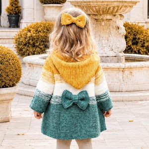 Baby Hoodie Pattern, Cozy Striped Knit Cardigan with Bow Detail