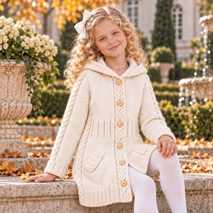 Toddler Knit Pattern, Hooded Cable Cardigan in Aran PDF
