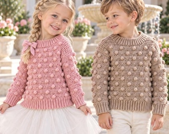 Kids Sweater Pattern, Puff Stitch Crochet Pullover PDF for 3 Years
