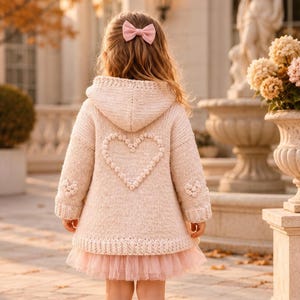 Hooded Cardigan Knit Pattern, Heart Motif Baby Toddler Jacket PDF