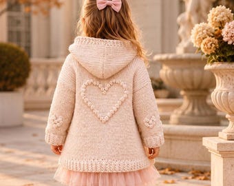 Strickmuster für eine Kapuzenjacke mit Herzmotiv, PDF für Babys und Kleinkinder