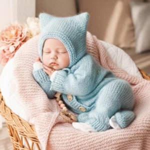 Mohair Baby Romper and Kitten Bonnet Knitting Pattern