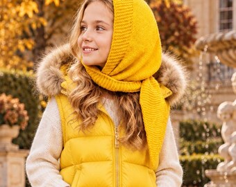 Bonnet Knitting Pattern PDF, Hooded Scarf, Seamless Hat, Long Ties, Fingering Yarn, Instant Download