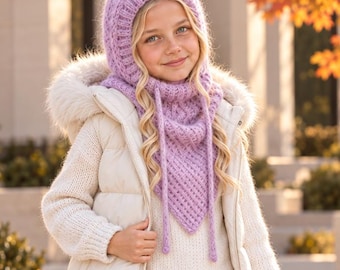 Knitting Pattern Hooded Cowl PDF, Balaclava Neck Warmer, Star Stitch Snood, Child Adult Sizes