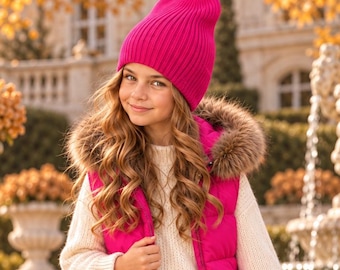 Tall Ribbed Beanie Knitting Pattern, No-Fold Brim, Slouchy Winter Style, PDF Download
