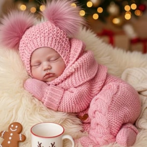 Bundel babybreipatroon, set rompermuts slofjes, pasgeboren winteroutfit, pdf 0-12 maanden