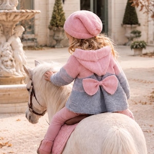 Knitted Girls Coat with Bow – Ombre Garter Stitch Handmade Design