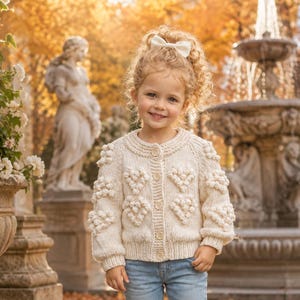 Bobble Heart Cardigan Knitting Pattern Girl Sweater Baby Toddler Knit Jacket Kids PDF