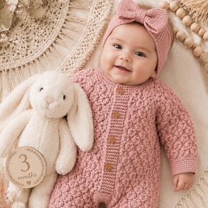baby romper knitting, DRIZZLE girl Overall Pattern – Tear Drops Texture
