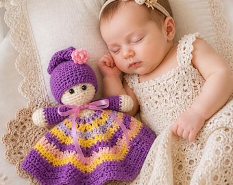 Crochet Doll Lovey Pattern, Amigurumi Comfort Toy, Baby Security Blanket Tutorial PDF