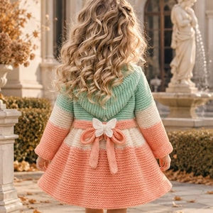 Patrón de tejido del abrigo Butterfly Grace (PDF) – Abrigo raglán acampanado con capucha para niña