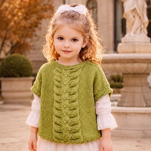 Girl Vest Knitting Pattern, Lace Cable Children Sleeveless Sweater