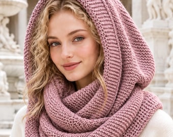Hooded Scarf Knitting Pattern PDF | Flat Knit with Straight Needles | Aran Weight | Drops Nepal