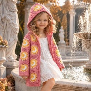 Crochet Granny Square Coat Pattern PDF,  Kids Hooded Coat,  Flower Jacket