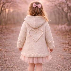 Heart Hooded Coat Knitting Pattern Bobble Heart Cardigan Baby Toddler Girl Jacket PDF