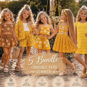 Handmade Girl Outfit Crochet Pattern Bundle, Five Summer Designs in PDF