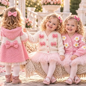 Baby Sweater Knitting Pattern Set, Striped Bow Hoodie With Heart Buttons