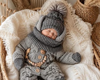 Baby-Winter-Strickmuster-Bundle | Overall, Mütze, Stiefel, Handschuhe & Snood | PDF Download | 0–12 Monate