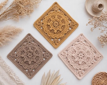 Granny Square Crochet Pattern PDF, Textured Puff Stitch Flower Motif