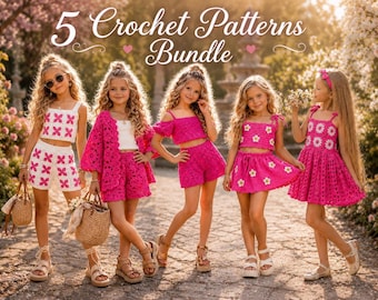 Häkel-Bundle (PDF), 5 Sommermuster für Mädchen, Oma-Quadrat-Sets