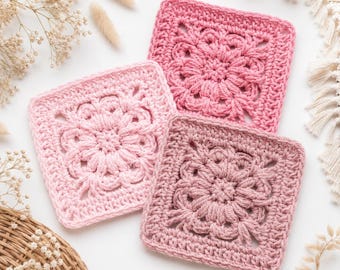 Crochet Flower Granny Square Pattern PDF, Puff Stitch Motif Design