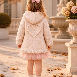 Hooded Cardigan Knit Pattern, Heart Motif Baby Toddler Jacket PDF