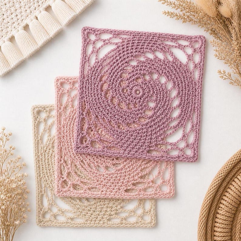 crochet granny square pattern spiral texture handmade motif