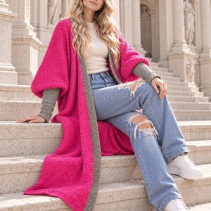 Wrap Cardigan Knitting Pattern, Oversized Bouclé Duster PDF for Beginners