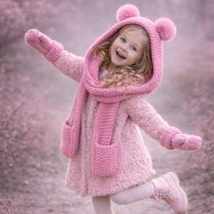 Hooded Scarf Knitting Pattern with Pocket | Hoodie Scarf PDF | Garter Stitch | Kids Teens Adults