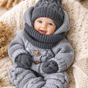 Knit Baby Bundle, Hooded Romper And Winter Set PDF, 0-12 Months