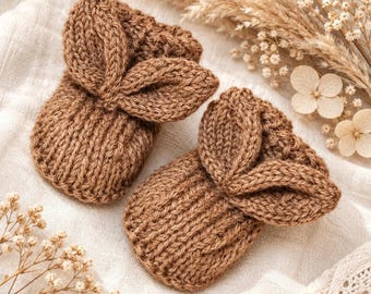 Baby Slipper Pattern, Bunny-Ear Knit Booties PDF in Alize Mohair Classic