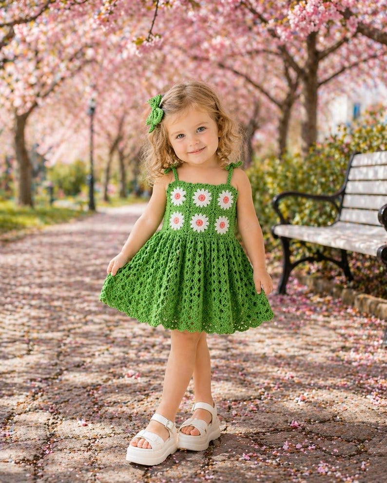 Three crochet patterns bundle, girls summer outfits, floral granny square sets