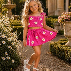 Summer crochet pattern bundle for girls with matching tops skirts shorts and floral dress